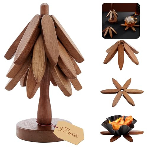 8 Inches Tree-Shaped Trivets, Collapsible Walnut Wood Placemats for Hot Dishes Pans, Anti Stain P... | Amazon (US)