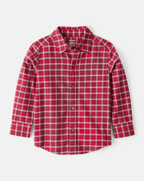 Toddler Boy Plaid Cotton Long-Sleeve Button-Down Shirt - Red | Carter's Inc