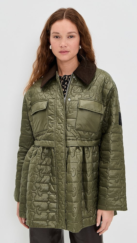 Shiny Quilted Midi Flare Jacket | Shopbop