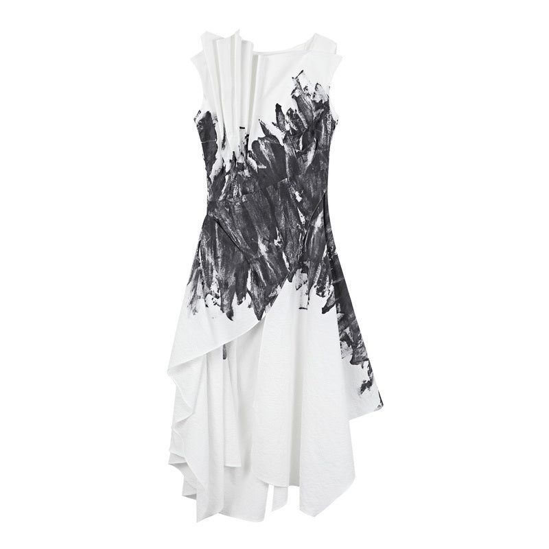 Irregular Collar Three-Dimensional Cut Printed Dress | SDEER
