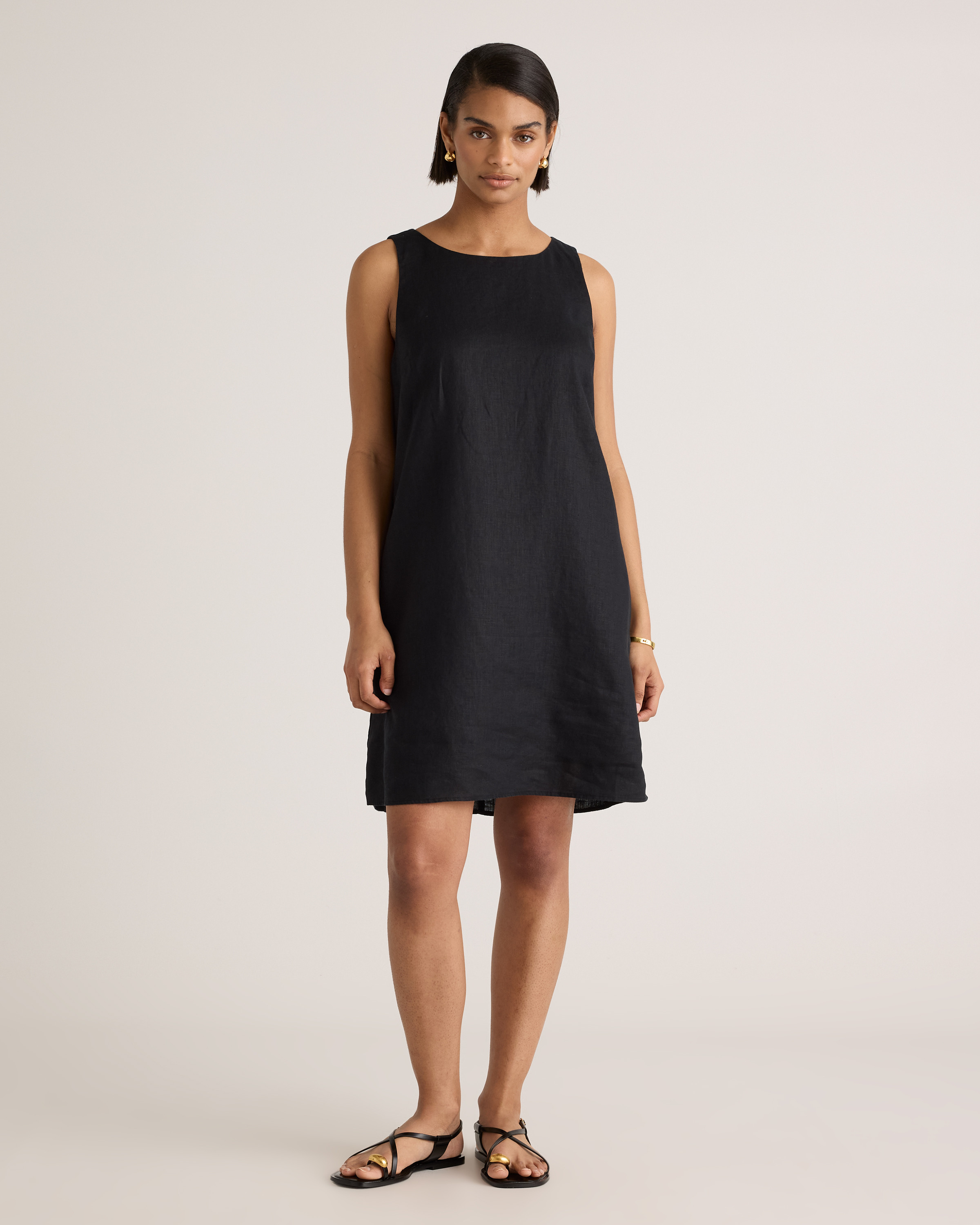 Quince | Women's 100% European Linen Tank Top Mini Dress in Black, Size Small | Quince