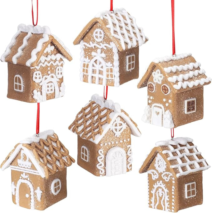 Funtery 6 Pcs Gingerbread House Ornaments for Christmas Tree Gingerbread Christmas Decor with Rop... | Amazon (US)