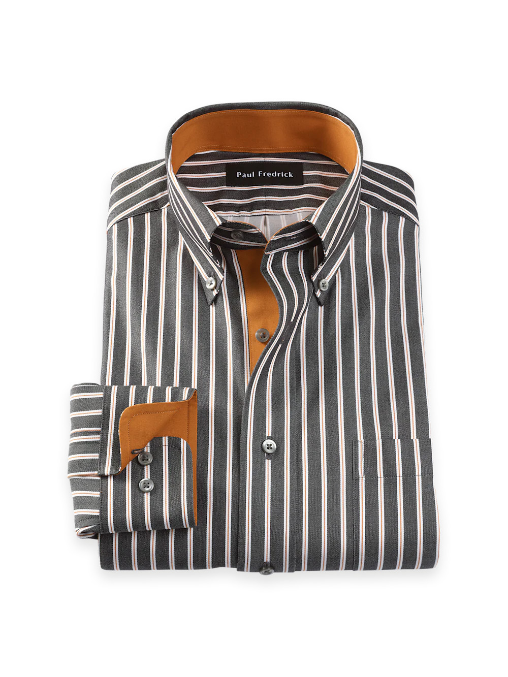Comfort Stretch Non-Iron Stripe Dress Shirt With Contrast Trim - Black/rust | Paul Fredrick MenStyle