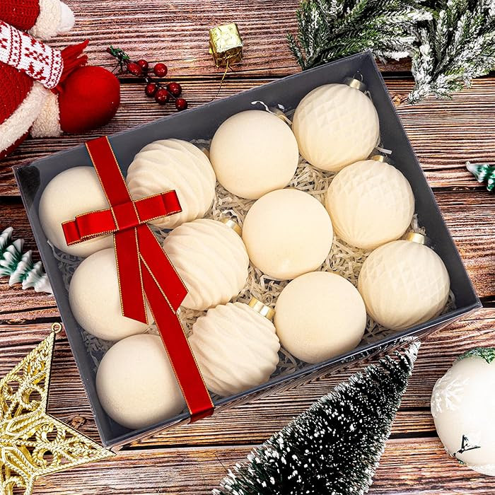 Festiva Christmas Tree Cream Ornaments Velvet Balls - 12 Pcs Champagne Shatterproof Christmas Tre... | Amazon (US)