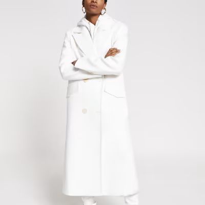White long line double breasted coat | River Island (UK & IE)