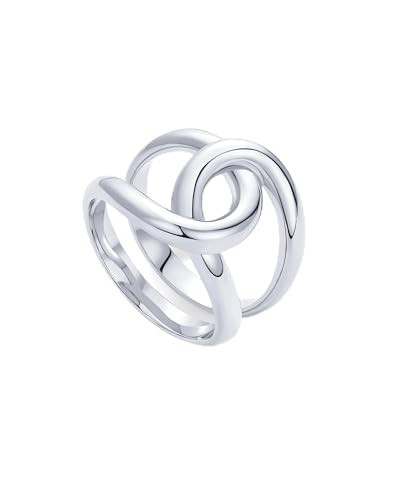 PAVOI Rhodium Plated Chunky Interlock Statement Ring for Women | Interloop Band Thick Link Stackable Rings | Size 5 | Amazon (US)
