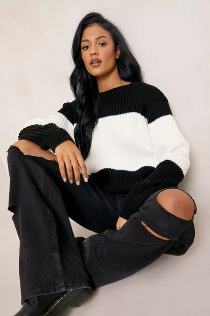 Tall Color Block Knitted Sweater | Boohoo.com (US & CA)