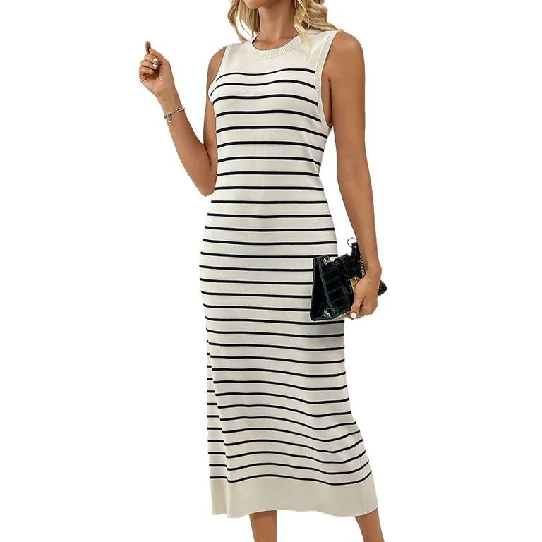 Womens Sleeveless Striped Boho Midi Bodycon Dress Long Tank Dress Alsol Lamesa | Walmart (US)