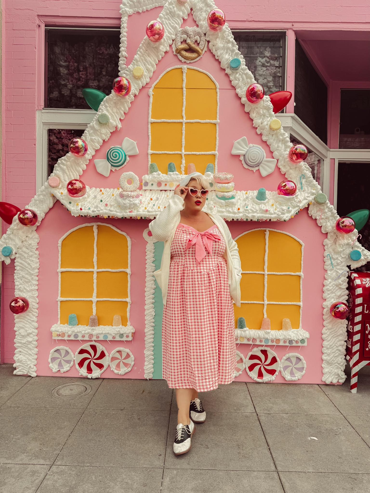 I'm dreaming of a pink Christmas! 
ivory beret
ivory sweater
vintage style oink and white dress with bow
saddle shoes
pink heart glasses

#LTKPlusSize #LTKSeasonal #LTKCyberWeek