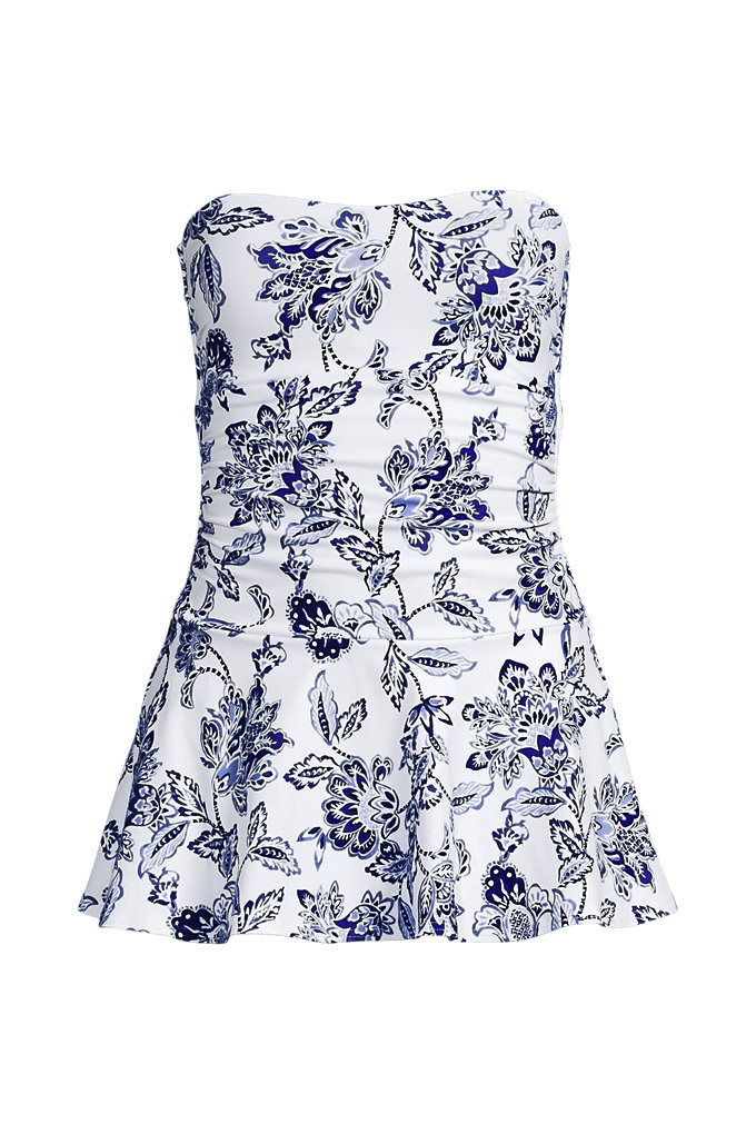Women's Sculpting Bandeau Lace Back Mini Swim Dress - Lands' End - White - 12 | Lands' End (US)