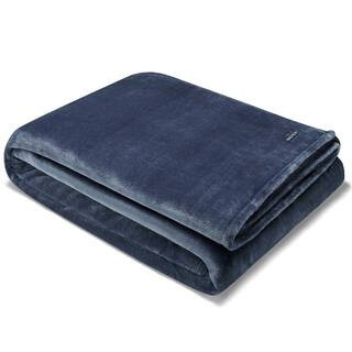 Ultra Plush Blue Solid Twin Woven Blanket | The Home Depot