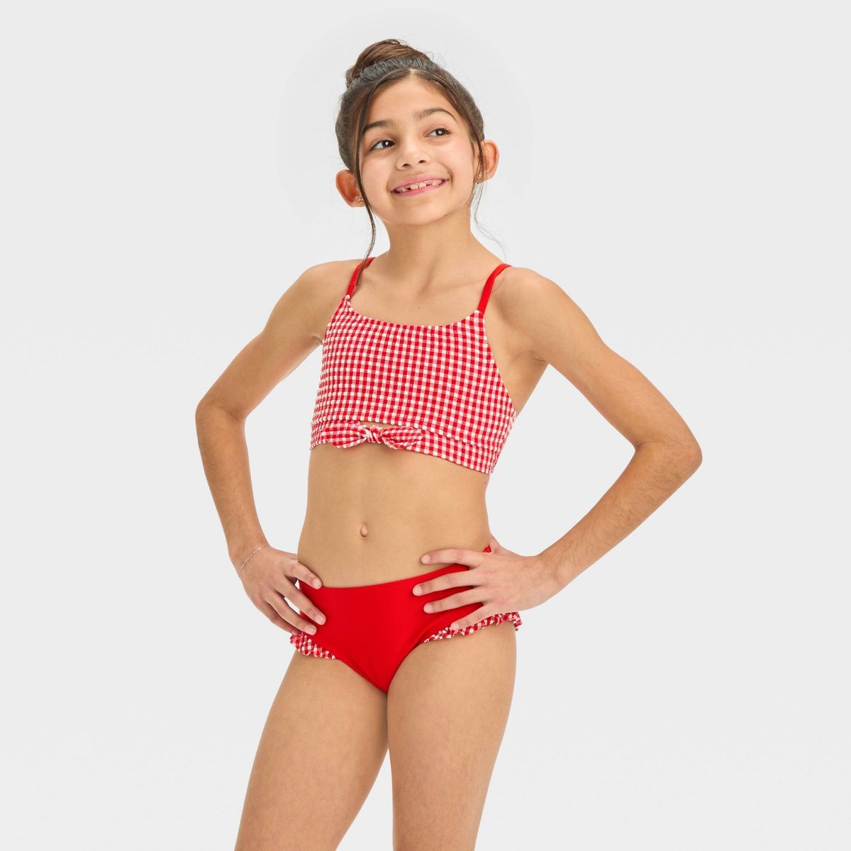 Girls' Sunny Picnic Gingham Checkered Bikini Set - Cat & Jack™ Red XXL | Target