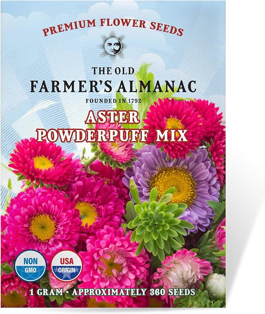 The Old Farmer's Almanac Aster Seeds (Powderpuff Mix) - Approx 360 Flower Seeds - Premium Non-GMO... | Amazon (US)