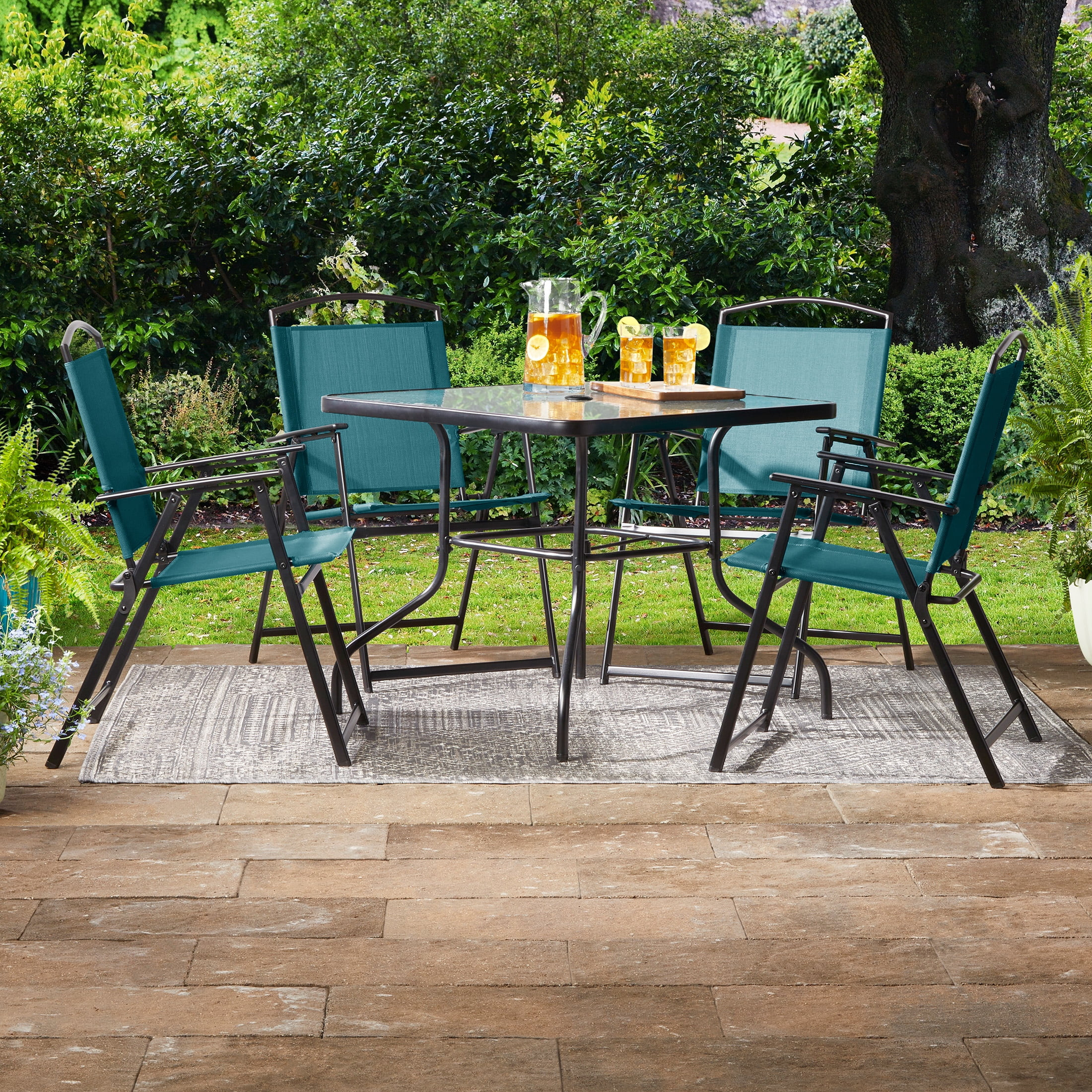 Mainstays Albany Lane 5pc Dining Set, Teal, Outdoor Living | Walmart (US)