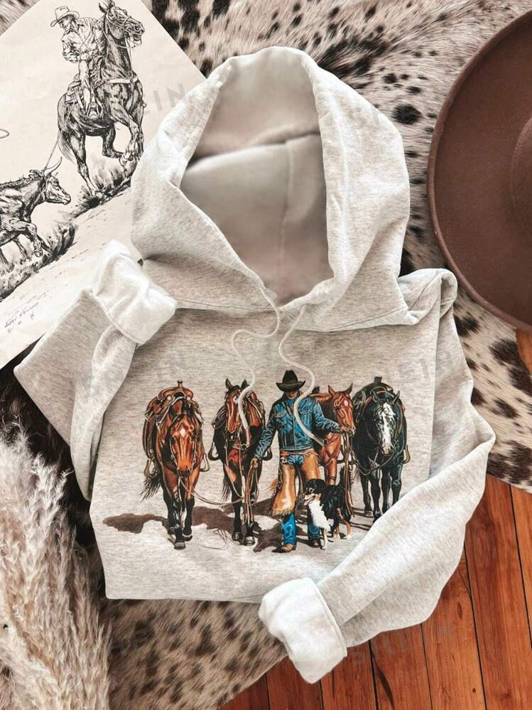 TrendsSHEIN EZwear Plus Size Women's Long Sleeve Character Print Casual Hoodie | SHEIN