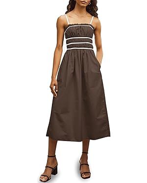 Wenrine Women's Summer Casual Spaghetti Straps Side Tie Contrasting Straps Ruffle Midi Dress with... | Amazon (US)