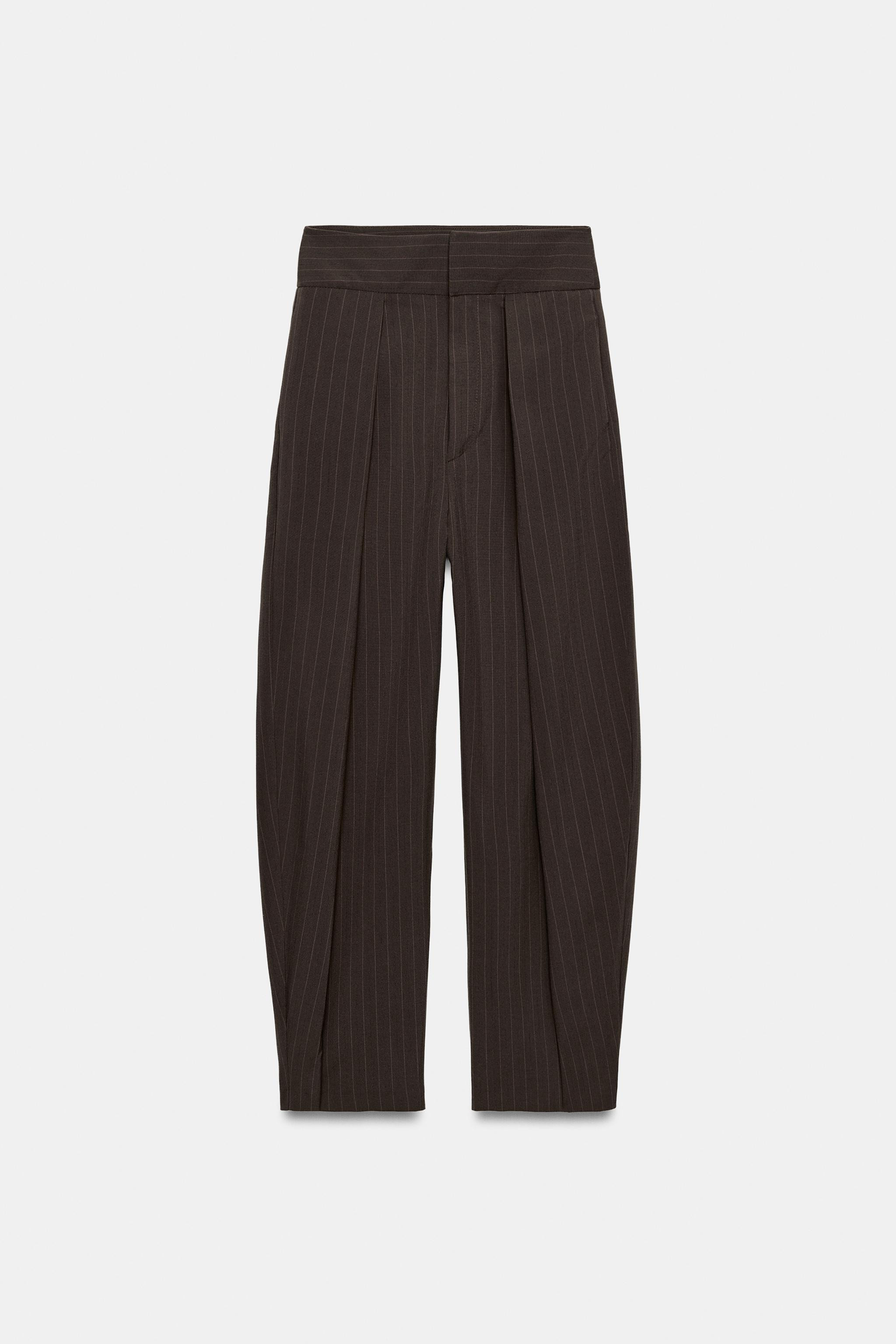 STRIPED PLEATED BALLOON TROUSERS | Zara US