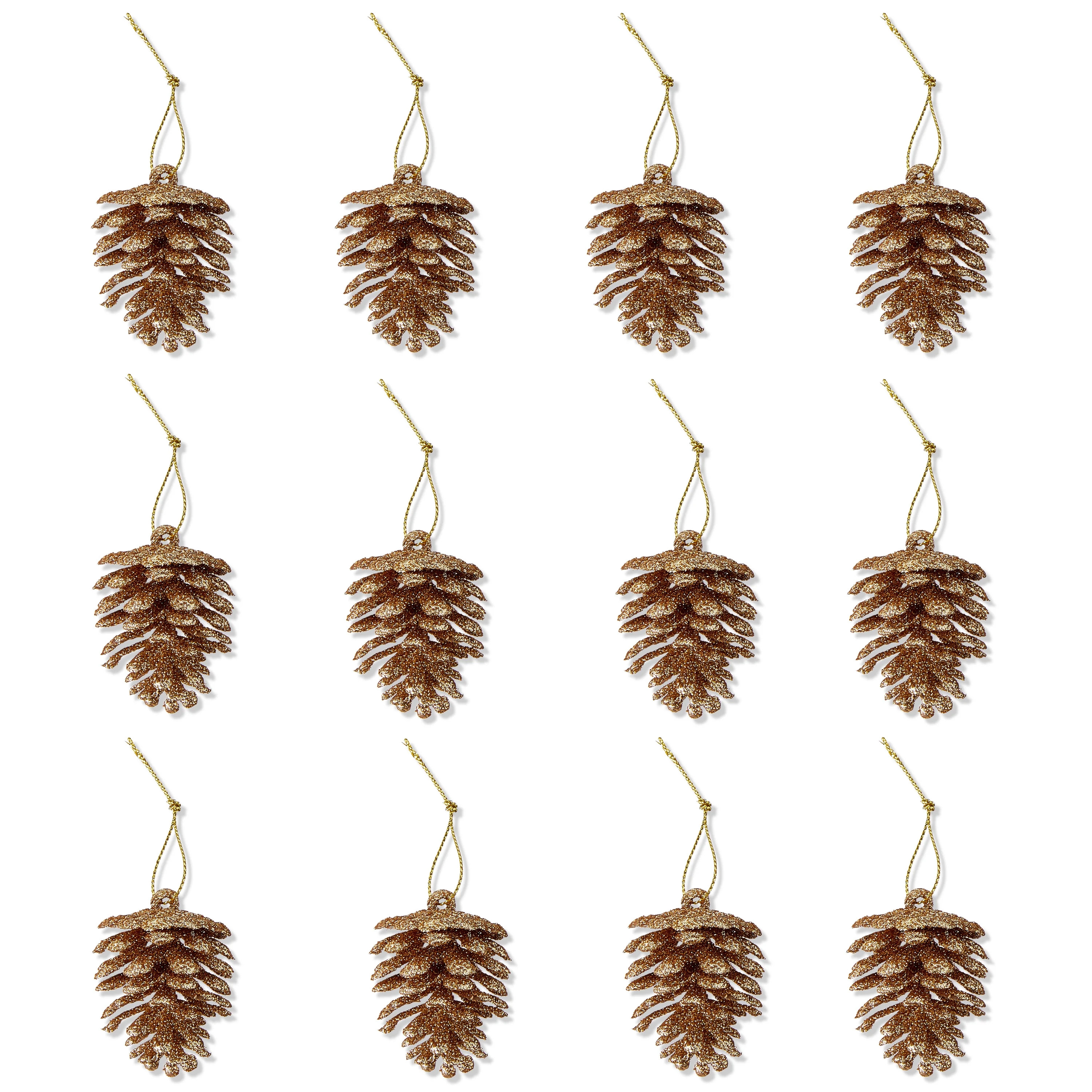 Gold Glitter Pinecone Christmas Ornaments, 2 in, 12 Count, by Holiday Time | Walmart (US)