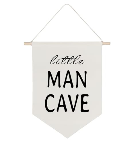 QODUNG Little Man Cave,Boys Room Decor,Nursery Decor,Toddler Boy Room Banner,Canvas Hanging Pennant Wall Flag for Boys Bedroom Playroom Kidsroom | Amazon (US)