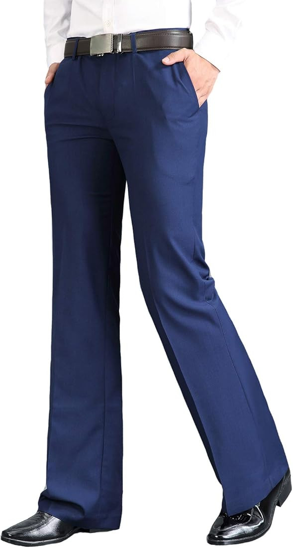 HAORUN Men Bell Bottom Pants Vintage 60s 70s Flare Formal Dress Trousers Slim Fit | Amazon (US)