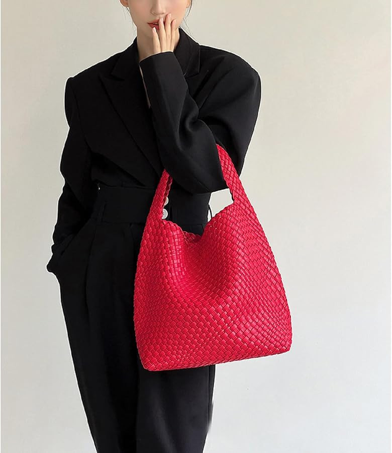 Women Vegan Leather Hand-Woven Tote Handbag Fashion Shoulder Top-handle Bag All-Match Underarm Ba... | Amazon (US)