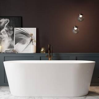 AKDY 59 in. Fiberglass Double Ended Flatbottom Non-Whirlpool Bathtub in Glossy White BT0120 - The... | The Home Depot
