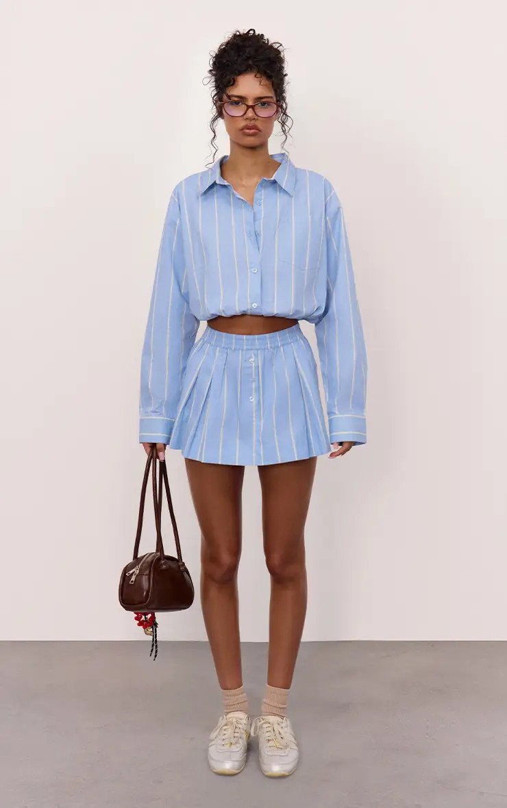 Blue Stripe Stripe Elasticated Skort | PrettyLittleThing | PrettyLittleThing UK