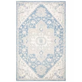 SAFAVIEH Micro-Loop Blue/Ivory 5 ft. x 8 ft. Floral Medallion Area Rug-MLP503M-5 - The Home Depot | The Home Depot