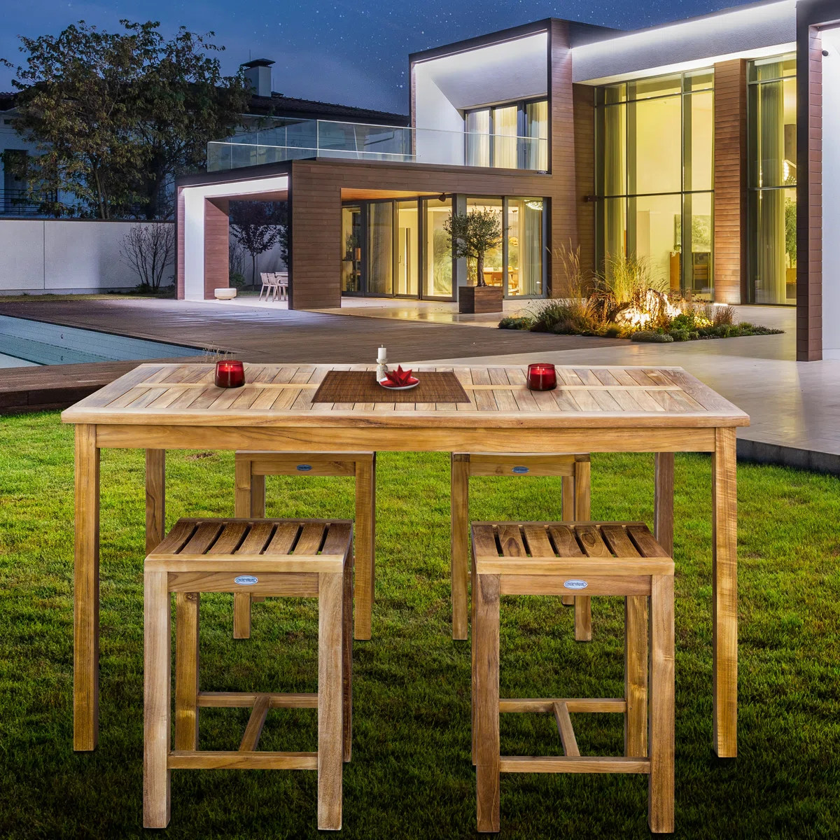 4 - Person Teak Wood Patio Dining Set with Rectangular Table | Wayfair North America