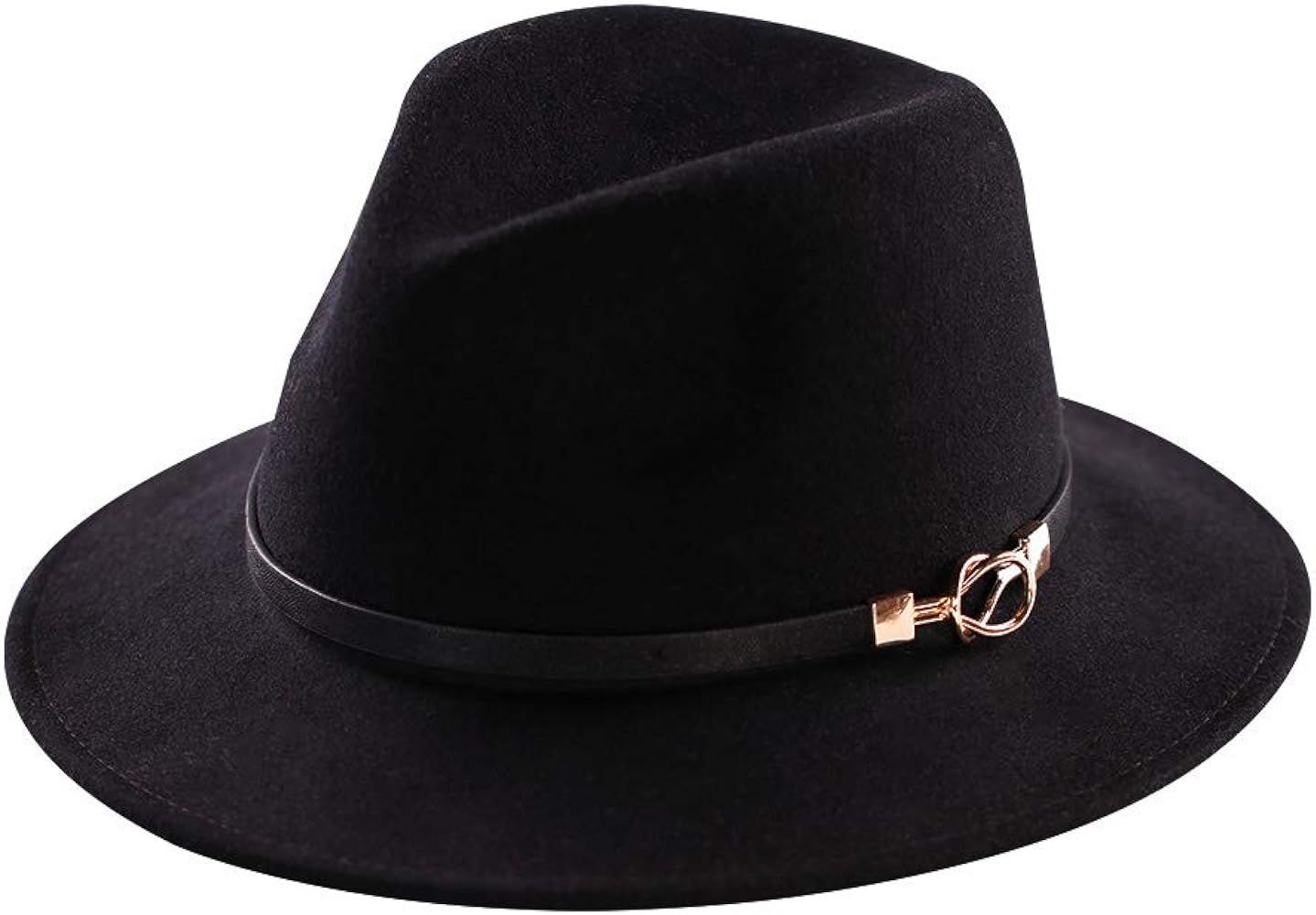 Womens Fedora Hat 100% Wool Wide Brim Felt Panama Sun Hats Vintage Trilby Cap with Buckle | Amazon (US)