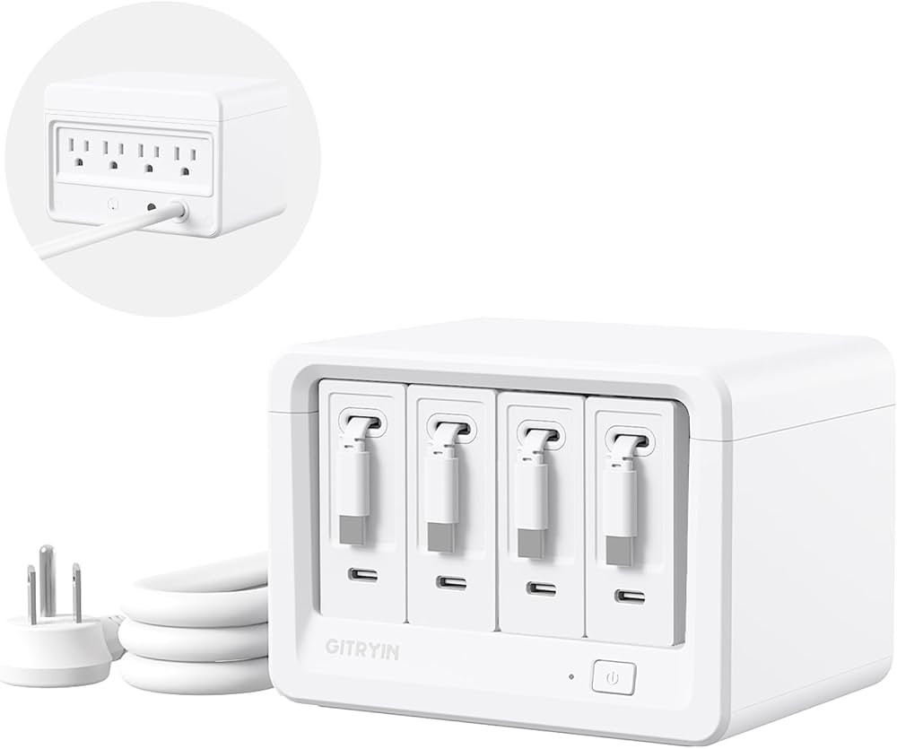 Gitryin 12-in-1 Desktop Charging Station with 4 Retractable Wall Chargers, 40W USB-C Power Strip ... | Amazon (US)