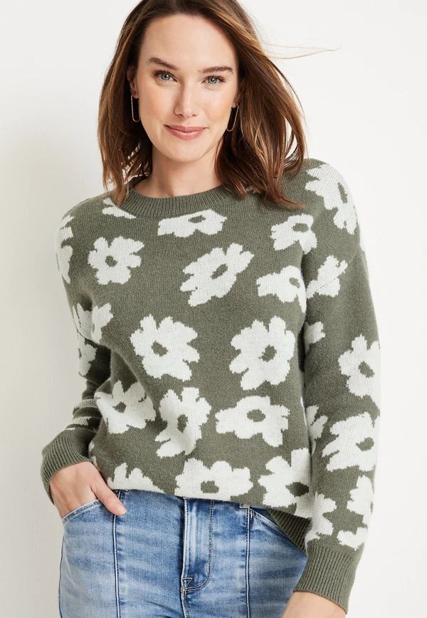 Olive Floral Jacquard Sweater | Maurices