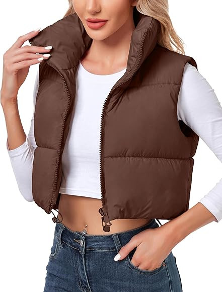 Polu Women's Cropped Puffer Vest Jacket Sleeveless Winter High Stand Collar Lightweight Vest for ... | Amazon (US)