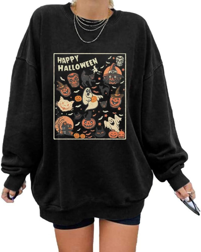 UNIQUEONE Womens' Oversized Halloween Sweatshirt Vintage Halloween Sweatshirts Hocus Pocus Long S... | Amazon (US)