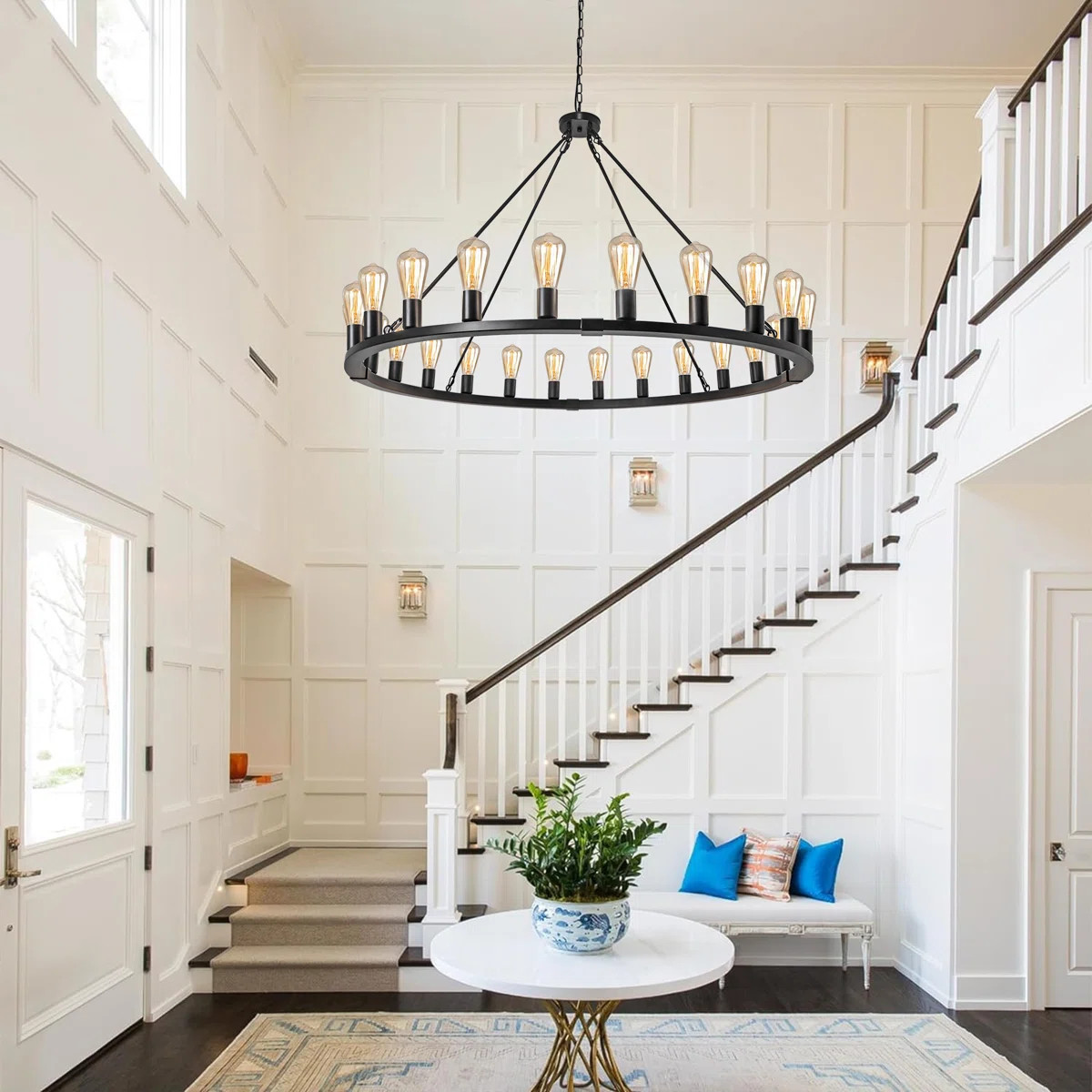 Costachi 24-Light Wagon Wheel Chandelier, 47-Inch Round Farmhouse Chandelier Extra Large for High... | Wayfair North America
