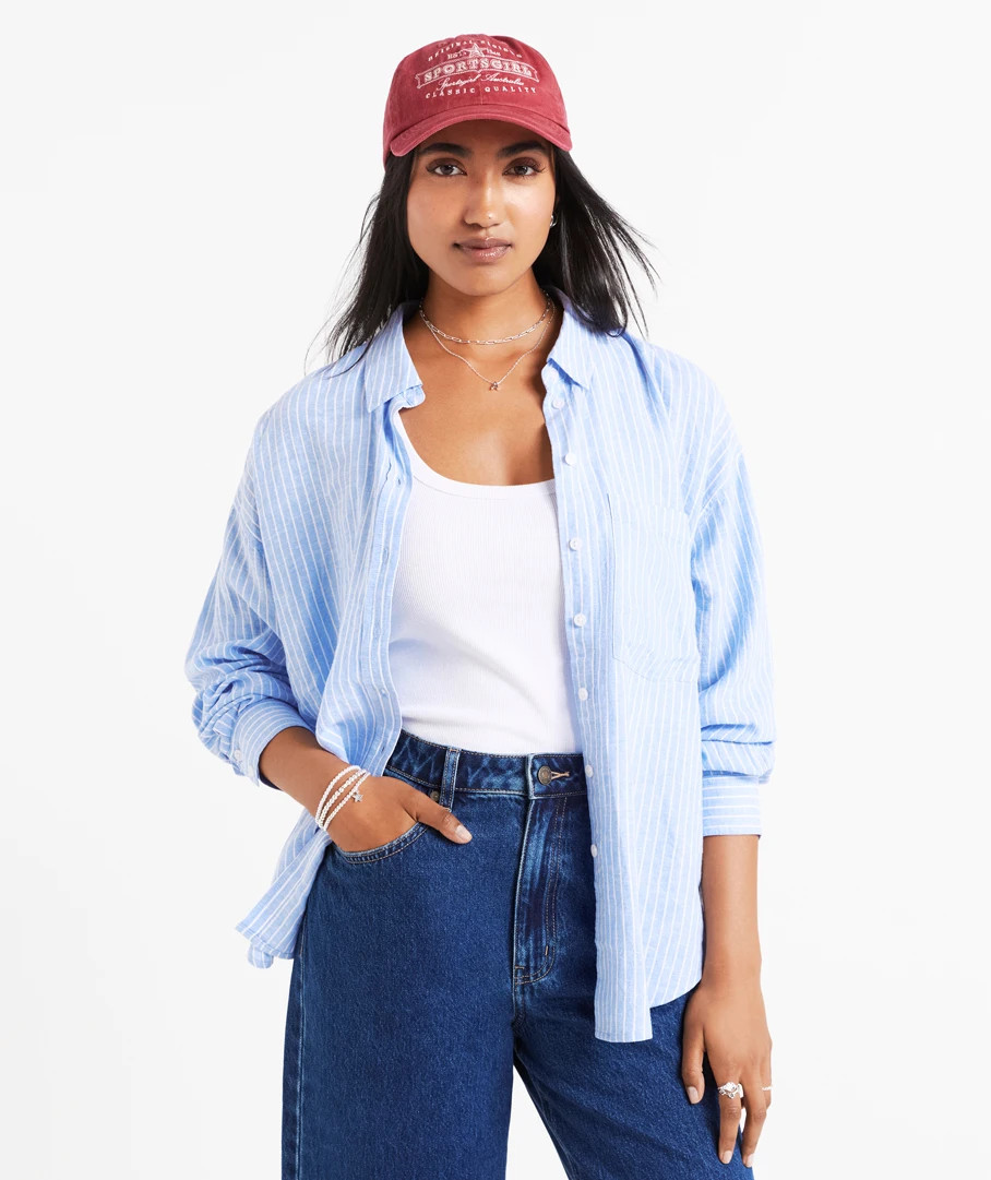 THE LINEN BLEND OVERSIZED STRIPE SHIRT | Sportsgirl