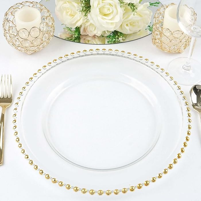Efavormart 8 Pack | 12" Gold Beaded Round Glass Charger Plates, Event Tabletop Decor | Amazon (US)