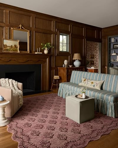 Loloi Rifle Paper Co. Lisette Collection LST-01 Plum/Dark Plum 7'-9" x 9'-9" Area Rug Wool, Natural, Scallop, Wavy, Floral, Textured, Living Room, Bedroom, Dining, Carpet | Amazon (US)