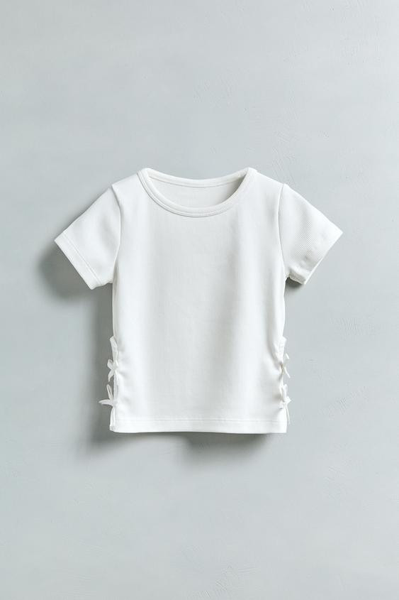 RIBBED CUT-OUT T-SHIRT WITH BOWS | Zara UK