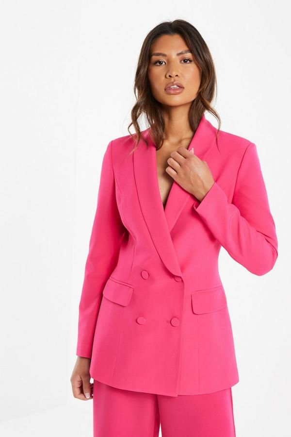 Pink Double Breasted Tailored Blazer | Quiz Clothing (UK)