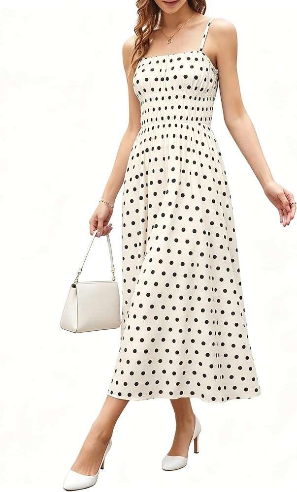 FOMELY Women's Polka Dot Dress 2026 Smocked Summer Maxi Dress Spaghetti Strap Sundresses for Wome... | Amazon (US)