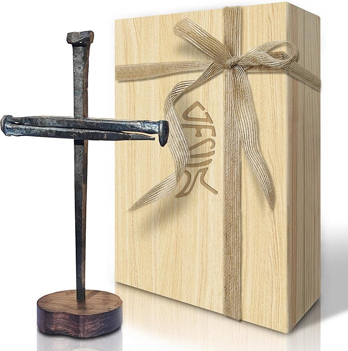 Jesus Christ Crucifixion Nail Metal Cross Wooden Base, Easter Gifts for Adults Religious, Baptism... | Amazon (US)