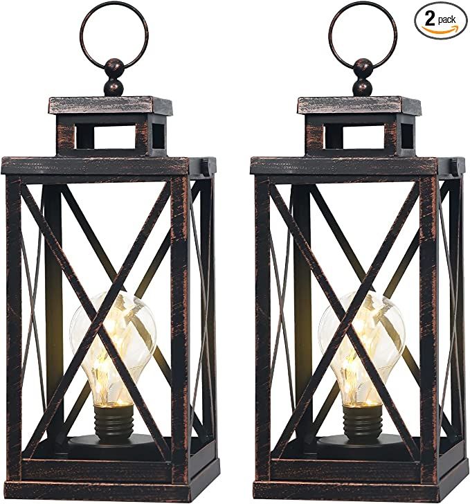NEEDOMO Vintage Decorative Lantern, 2-Pack 12" Square Hanging Lanterns with Timer LED Bulb, Metal... | Amazon (US)