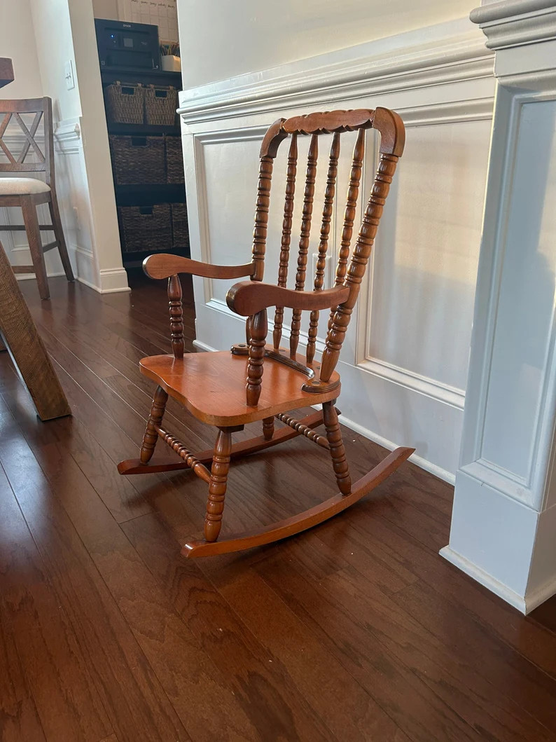 Kids Jenny Lind rocking chair, vintage spindle chair, antique rocking chair, wood high chair, woo... | Etsy (US)