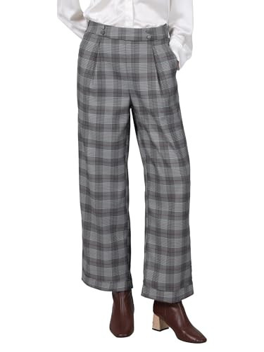 Hobemty Women High Waist Houndstooth Plaid Wide Leg Work Trousers | Amazon (US)