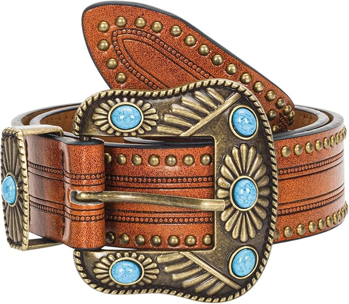Adjustable Vintage Western-Belts for Women Men Engraved Buckle-Belts Cowboy-Cowgirl-Belt Waist fo... | Amazon (US)