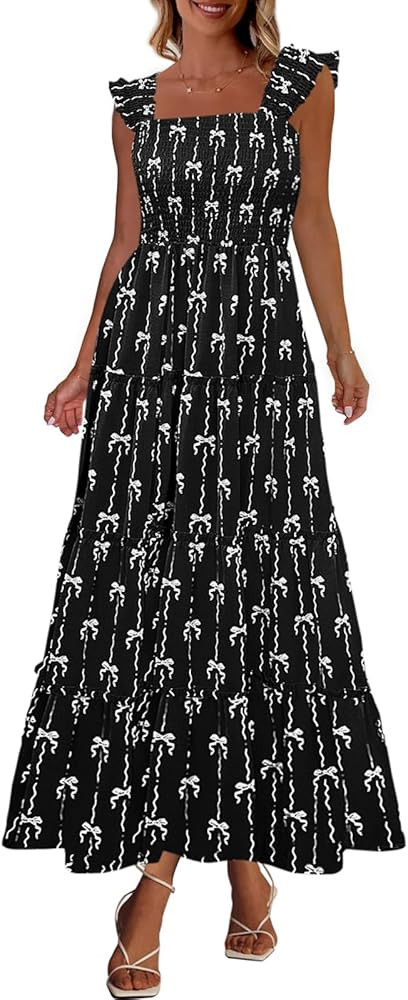 PRETTYGARDEN Women's 2025 Floral Maxi Sundress Smocked Tank Dress Sleeveless Ruffle Summer Tiered... | Amazon (US)