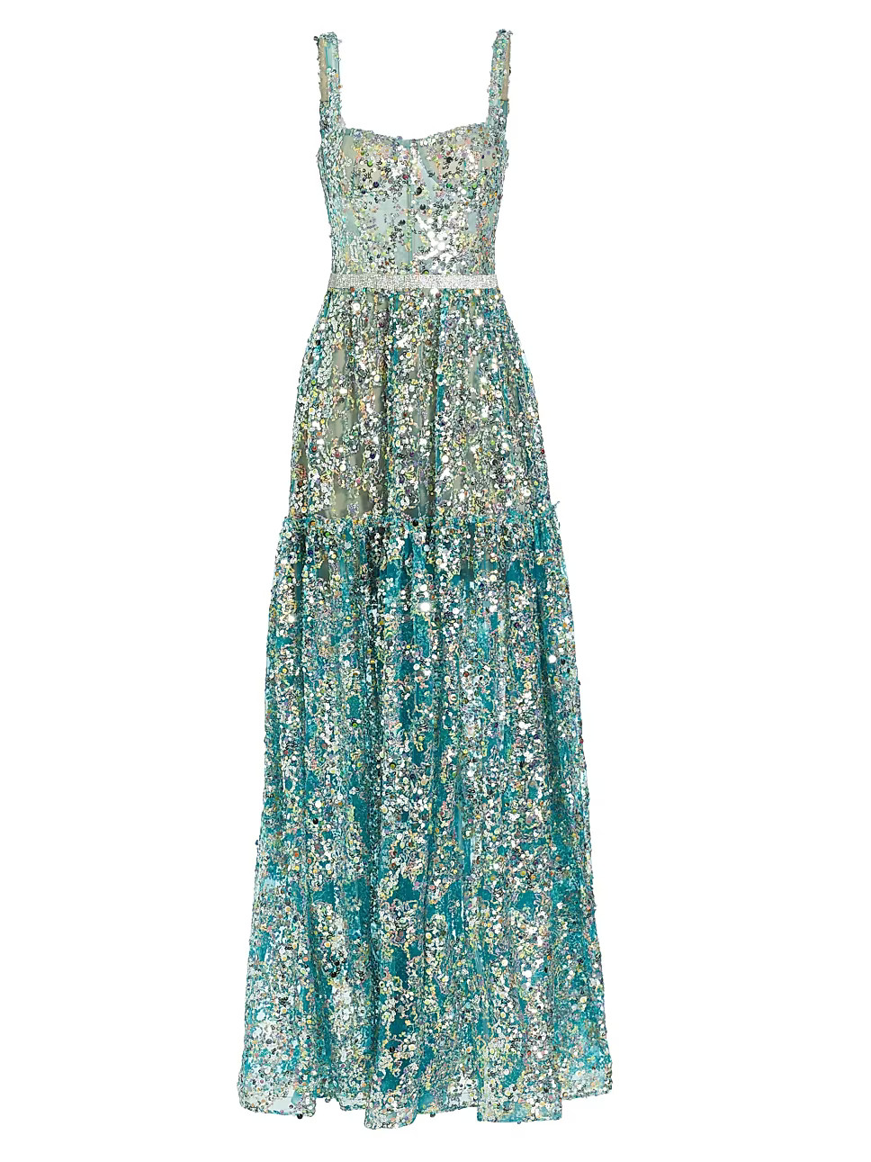 Midnight Sequined Tiered A-Line Gown | Saks Fifth Avenue