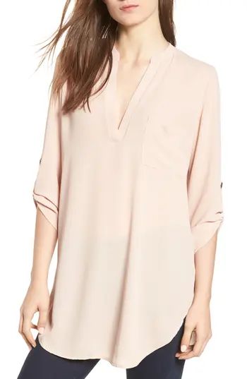 Women's Perfect Roll Tab Sleeve Tunic, Size X-Small - Pink | Nordstrom
