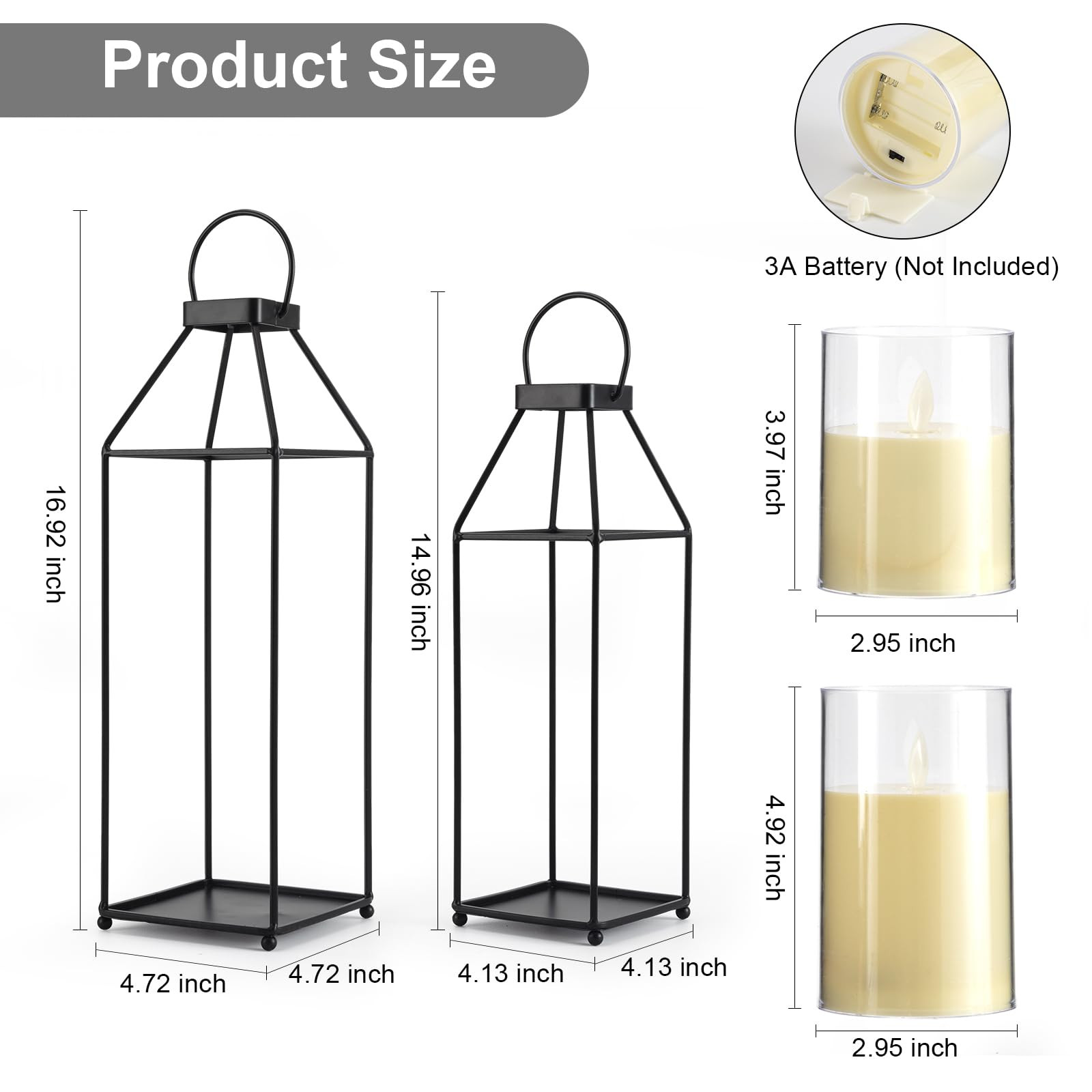 Lanterns Decorative Outdoor 2PCS Living Room Decor Lantern Black Metal Lantern Front Porch Decor ... | Amazon (US)